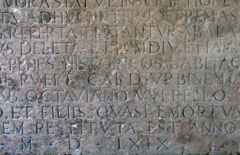 Dettaglio dell'epigrafe in cui si menziona Octaviano Vulpello